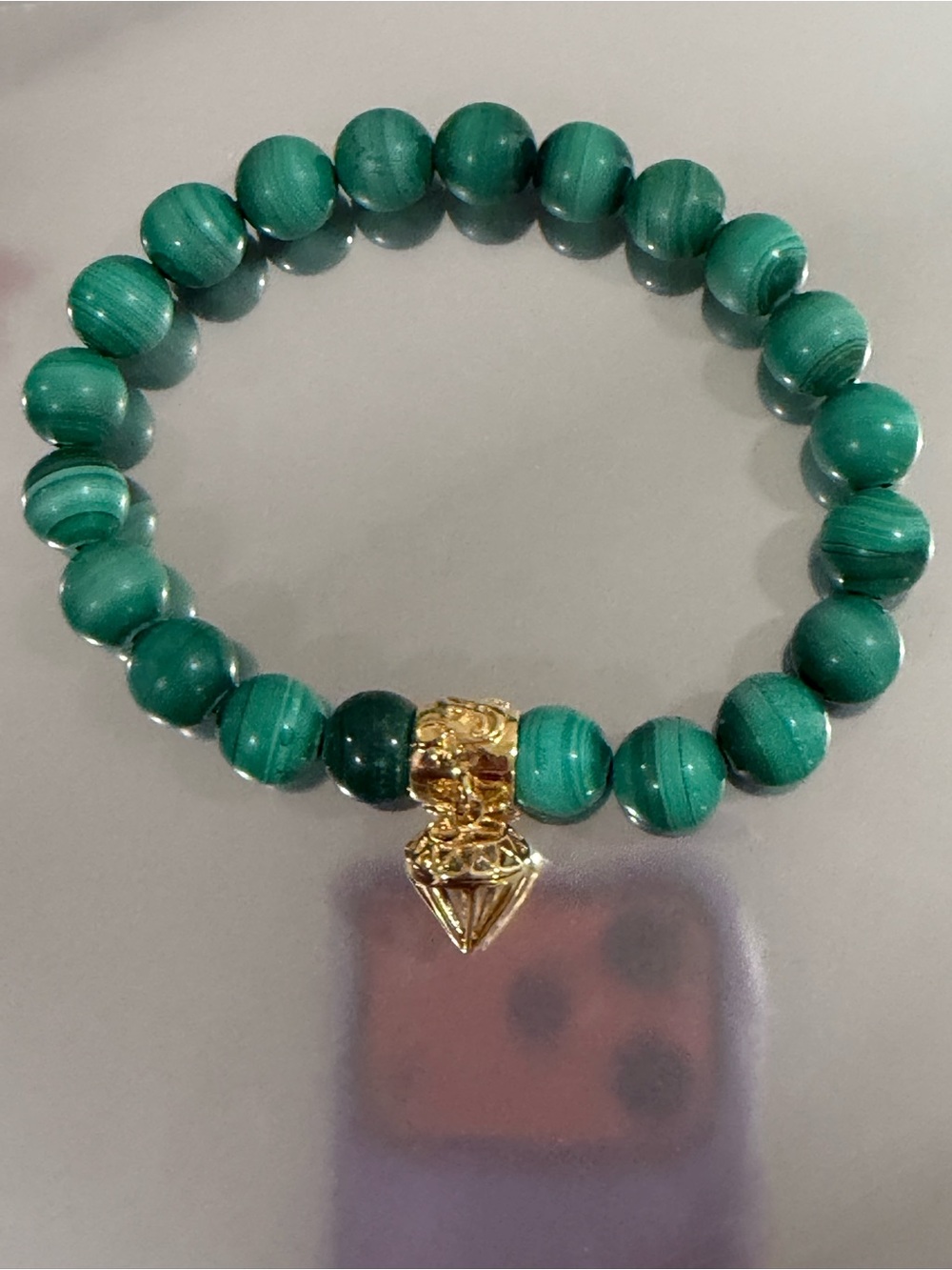 Green Malachite Bead Bracelet with Gold Charm